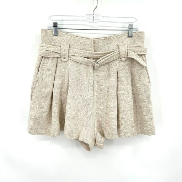 NWOT IRO Paris Idily Ecru Beige Tweed Linen Blend High Rise Belted Shorts 10 - Picture 2 of 6